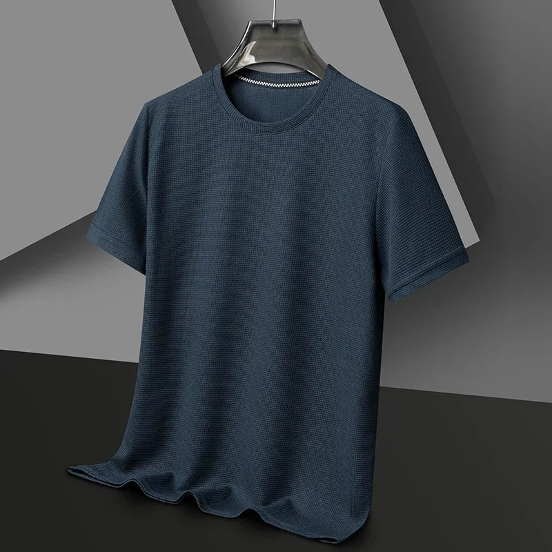 New Summer Waffle Round Neck Short Sleeved T-shirt for Men's Short Sleeved Top Quick Pick Grocers