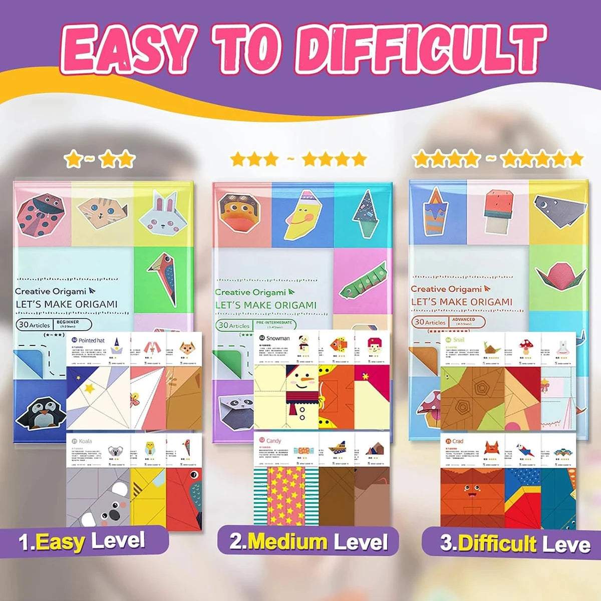 Origami Kit 30/96 Sheets Origami Paper Craft Guiding Book DIY Art Craft Projects Supplies for Beginners Children Kids Boys Girls Econic Blanks