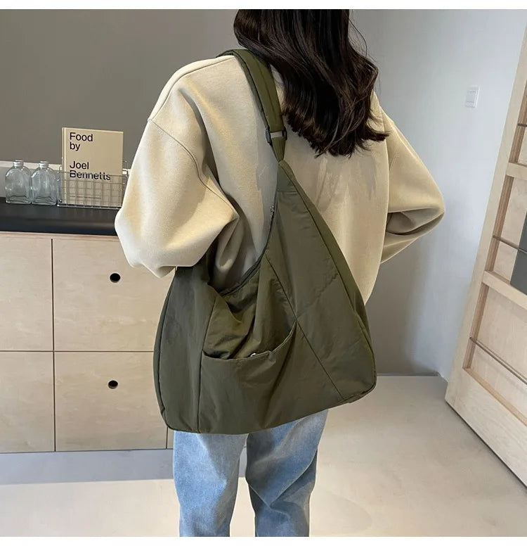 Trendy Women's Soft Cloth Shoulder Bag Solid Color Student 2026 Spring Y2k Casual Style Big Handbags Crossbody Bags for Women Quick Pick Grocers