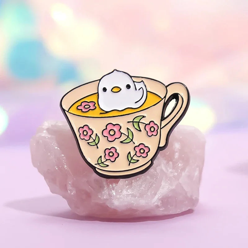 Creative Coffee Cup Animal Collection Enamel Pins Ghost Duck Capybara Frog Brooch Lapel Badge Cute Halloween Jewelry Kid Gift  ﻿ Quick Pick Grocers