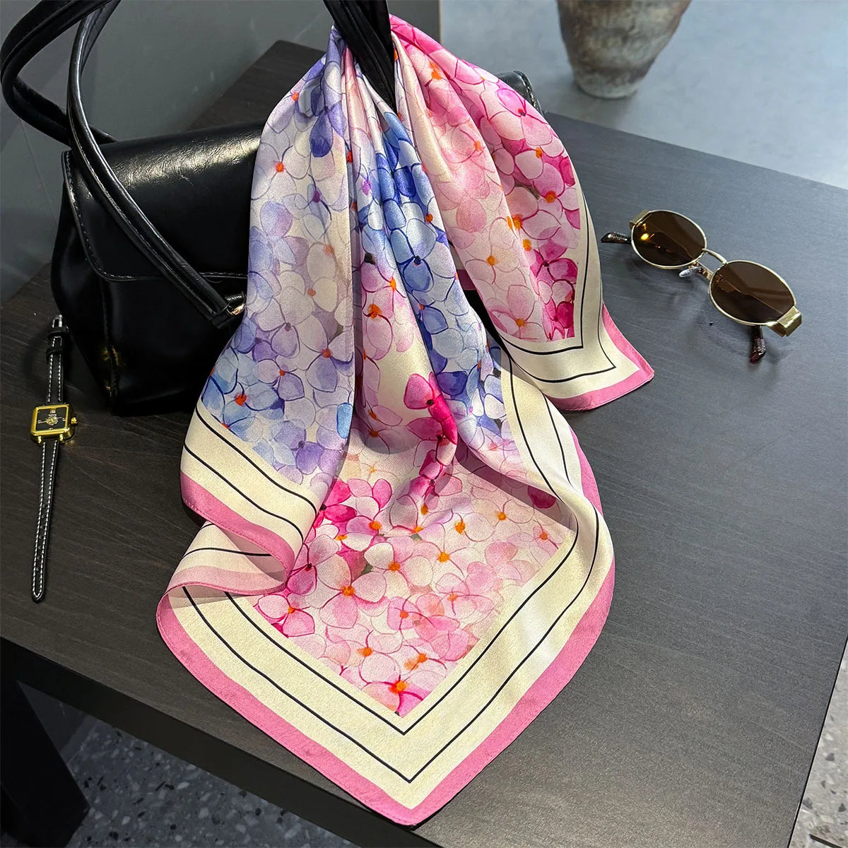 2025 Fashion 100% Real Silk Scarf 53cm Square Bandelet Women's Silk Temperament Small Scarf Neck Decorative Wrap Printed Scarves Quick Pick Grocers
