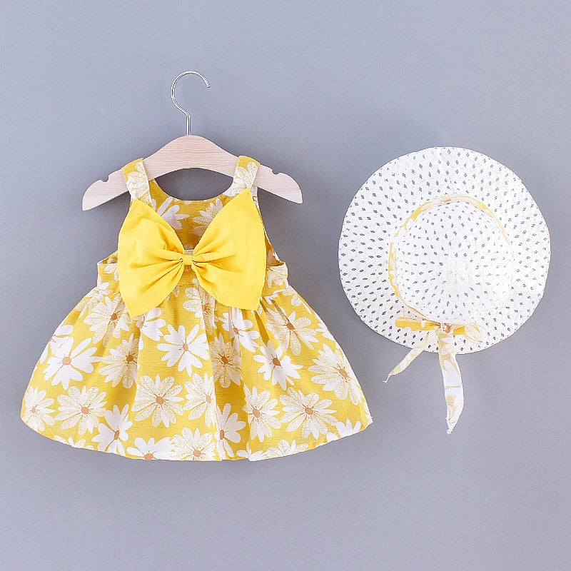 Baby Girl Dress Summer Bow And Full Print Daisy Pattern Suspender Beach Baby Dresses Cute Casual Baby Girl Clothes With Hat ﻿ Quick Pick Grocers