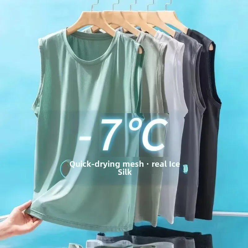 Men's Ice Silk Mesh Vest Lightweight Sports Summer Wear Sleeveless T-shirt Tank Top Casual Fashion Outerwear Quick Pick Grocers