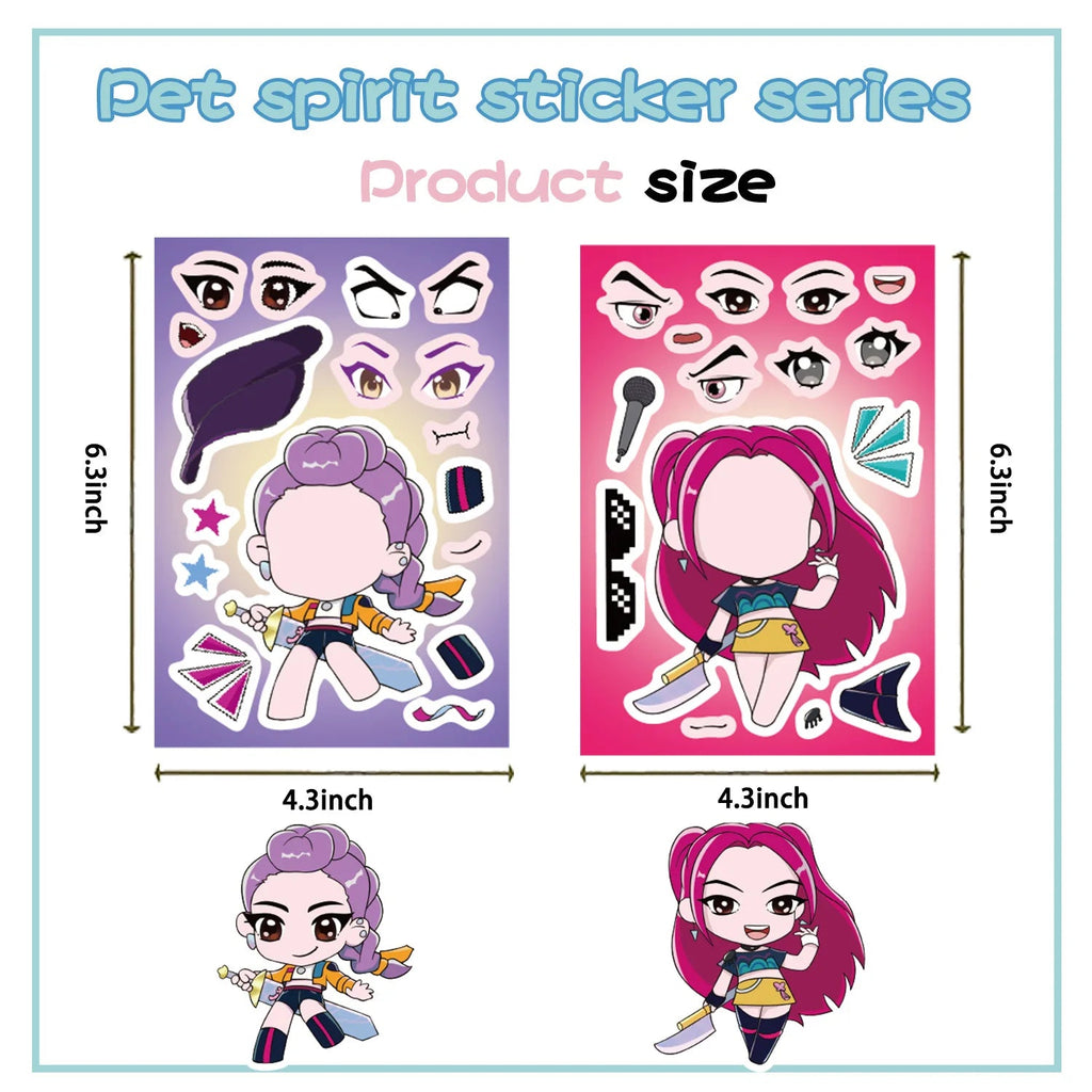 8Sheets Children DIY Puzzle Sticker Games K-POP DEMON HUNTERS Make A Face Funny Assemble Jigsaw Stickers Kids Educational Toys Purest Peak Salt