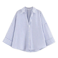 HipSeam Wide Sleeved Shirt Women Spring Asymmetric Hem Button Women's Shirts Simple Lady Johnny Collar Shirts & Blouses Quick Pick Grocers
