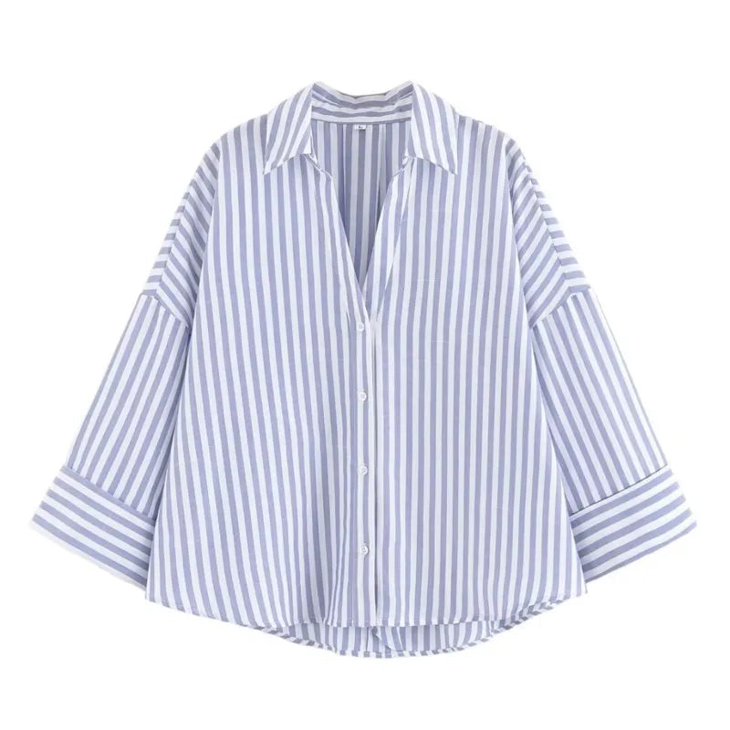 HipSeam Wide Sleeved Shirt Women Spring Asymmetric Hem Button Women's Shirts Simple Lady Johnny Collar Shirts & Blouses Quick Pick Grocers