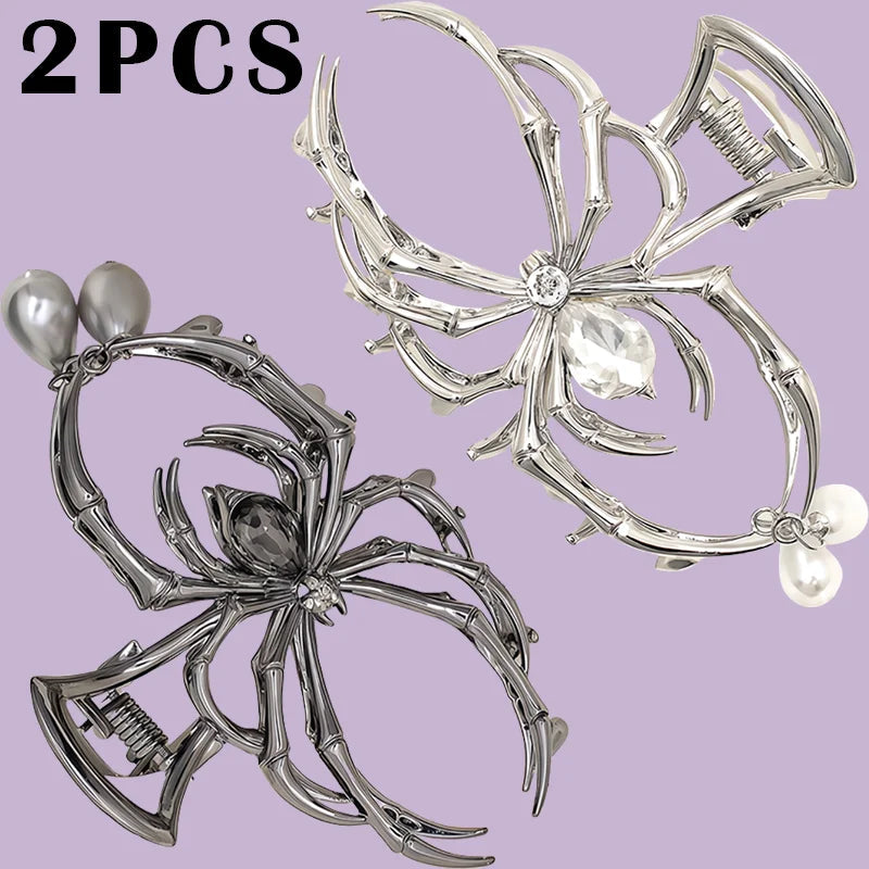 Women's Y2K Sweet Personalized Hair Clip Rhinestone Imitation Pearl Alloy Metal Skull Spider Claw Design for Daily Use Quick Pick Grocers