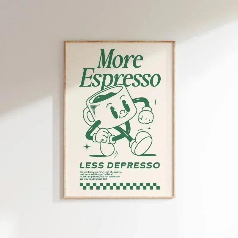 More Espresso Less Depresso Wall Art, Coffee Quote Wall Art, Coffee Station Wall Art, Coffee Bar Print, Cute Prints, Retro Quote Quick Pick Grocers