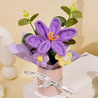 Knitted Flower Bouquet Crochet Rose Flowers Hugging Bucket New Year Gifts Living Room Desk Decoration Mother's Day Gift Quick Pick Grocers