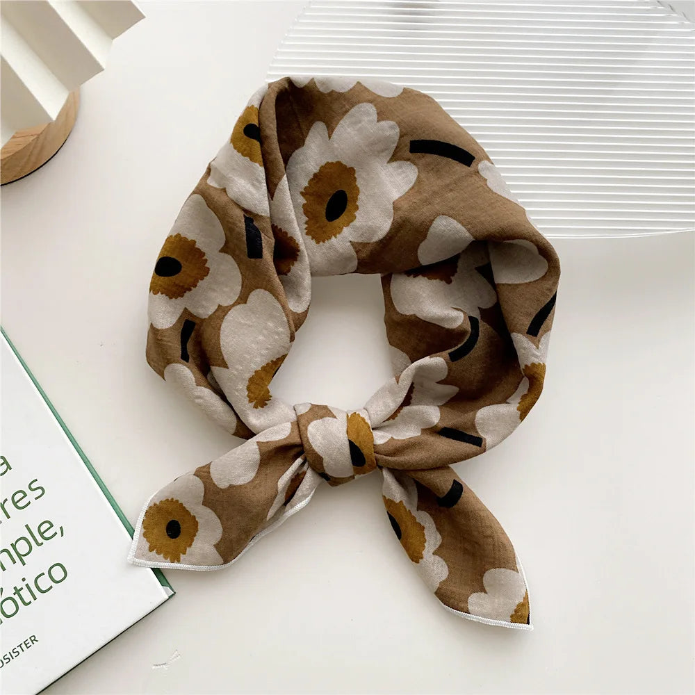 55cm Laies Headband Cotton Linen Square Scarf Women Korean College Girls Fashion Spring Autumn New Style Elegant Neck Scarves Quick Pick Grocers