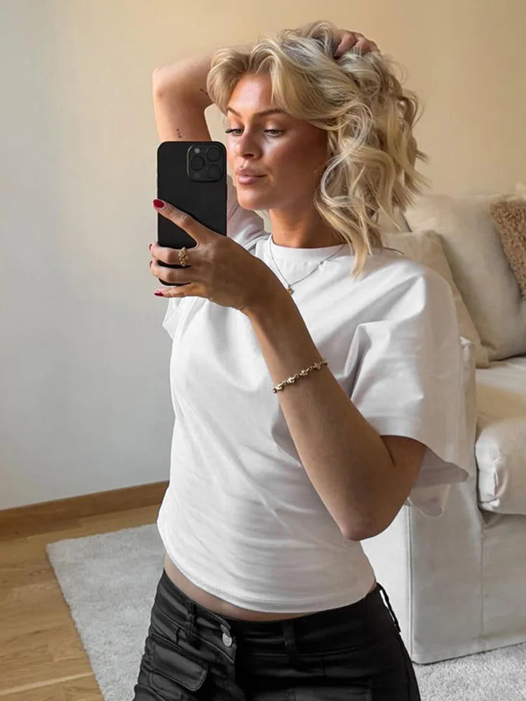 Gray Cropped T-shirt Women's O-neck Corset Tops Fashion Casual Solid Streetwear Spring Summer Short Tee Shirts for Girls Quick Pick Grocers