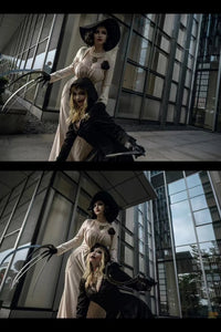 In Stock Moth Lady Evil Cosplay Fantasia Village Vampire Lady Dimitrescu Costume Women Black Dress Halloween Carnival Party Suit Quick Pick Grocers
