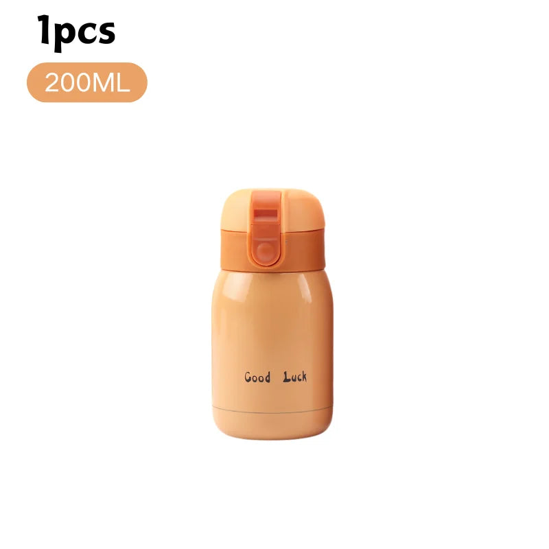200/350ml Cute Mini Thermos Cup Stainless Steel Thermal Coffee Mug Portable Vacuum Flask Insulated Water Bottle with Button Lid Quick Pick Grocers