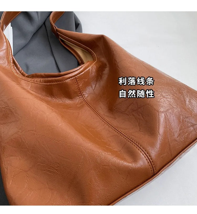 Autumn and Winter Vintage Women's Bag Large Capacity Suede Shoulder Bag Solid Color Simple Casual Commuter Bag Retro Handbags Quick Pick Grocers