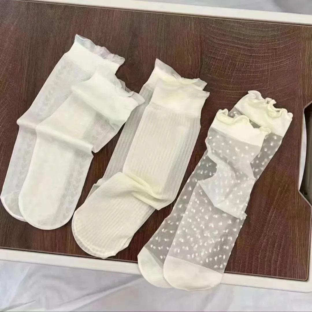 3pairs Summer Lace Bow Mesh Thin Low Tube Socks for Women Lolita Cute Aesthetic Black White JK Short Stockings New Fashion Socks Quick Pick Grocers