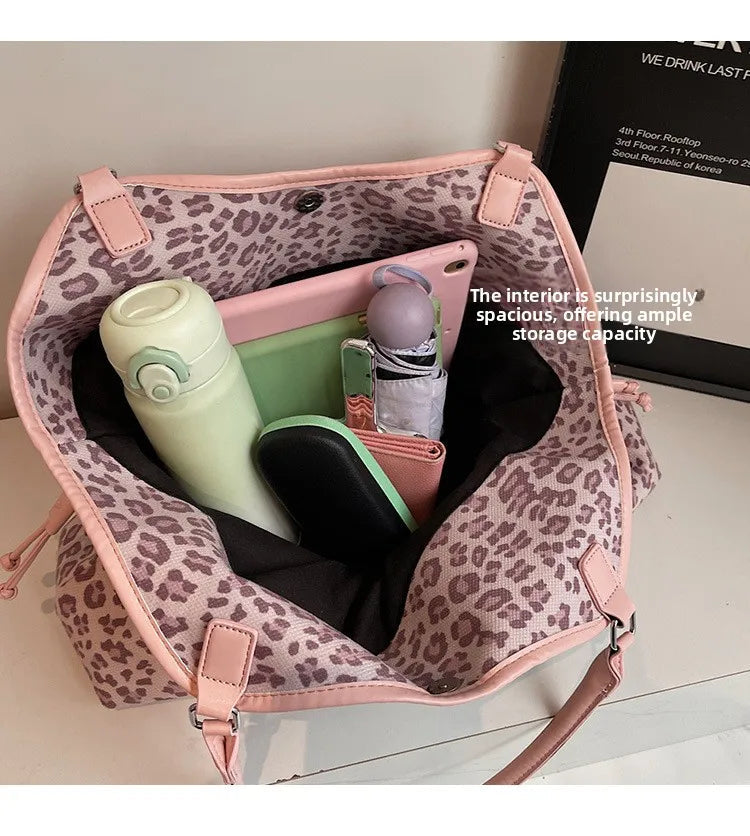 Brand Women's Shoulder Bag Y2k Fashion Sweet Polka Dot Handbag Korean Casual Versatile Leopard Print Brown Frosted Tote Bags Quick Pick Grocers