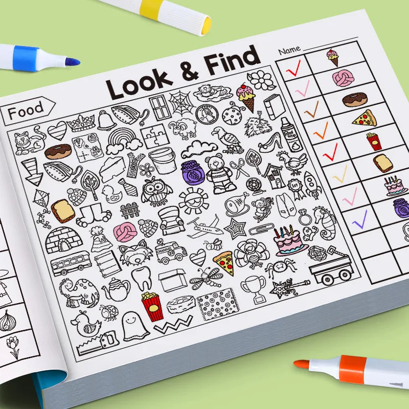Children's Search for Items Game, Enhance Visual Perception, Fun Coloring Book, Focus and Attention, Handwriting Exercise Book Quick Pick Grocers