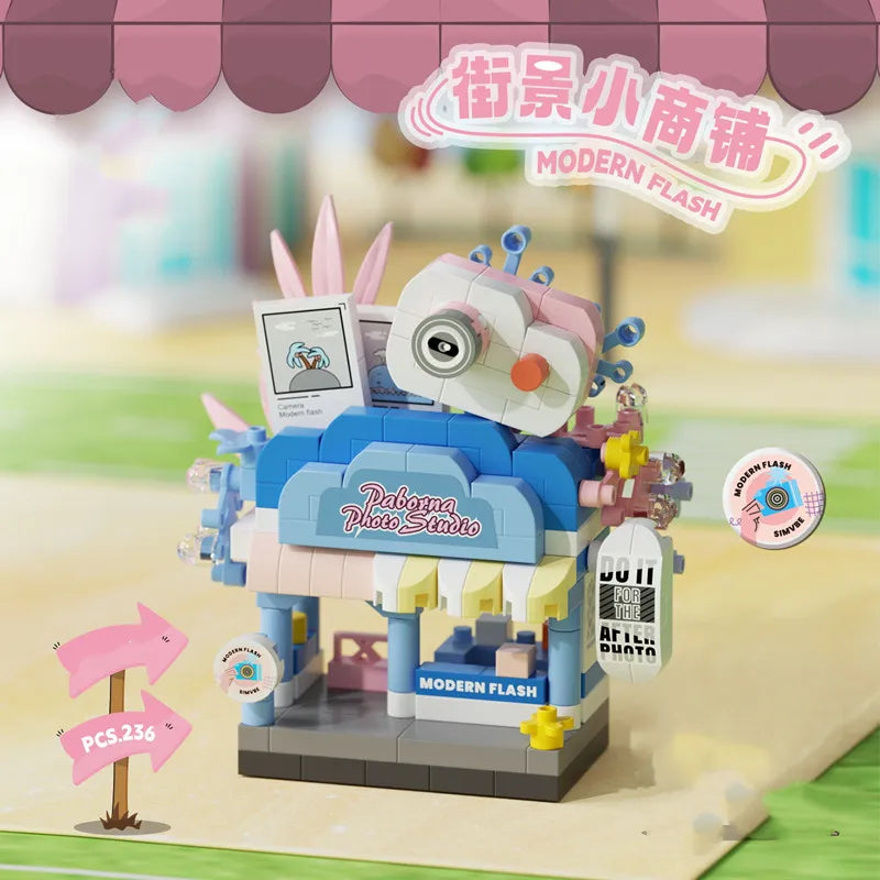 Library Candy Store Street View Coffee Pet Bread Flower Hamburger Small Shop City Building Blocks Fun Street Store Toys Quick Pick Grocers