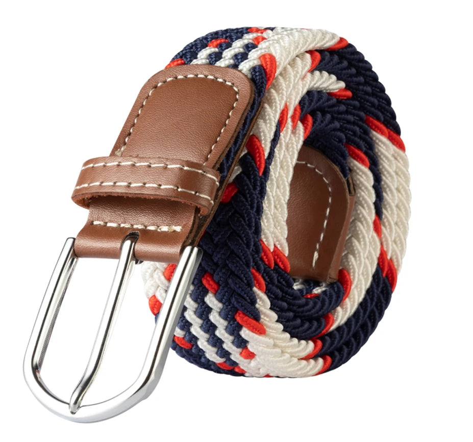107/120/130CM Fashion Female Elastic Casual Stretch Woven Belt Unisex Canvas Elastic Belts for Women Jeans Pin Buckle Men Belt Quick Pick Grocers