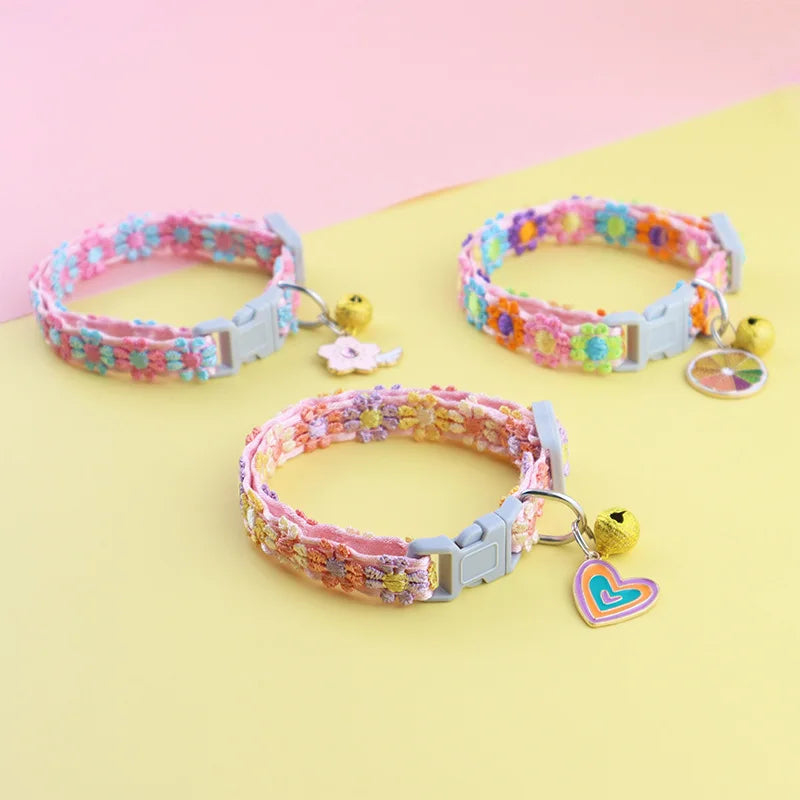 Pet Collar With Bell Cartoon Footprint Colorful Dog Puppy Kitten Collar Adjustable Safety Bell Ring Necklace Pet Accessories Econic Blanks