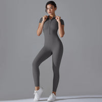 Yoga Set Women's Jumpsuits One-Piece Suit Zipper Short Sleeve Gym Push Up Workout Clothes Fitness Bodysuit Sportswear Tracksuit Quick Pick Grocers