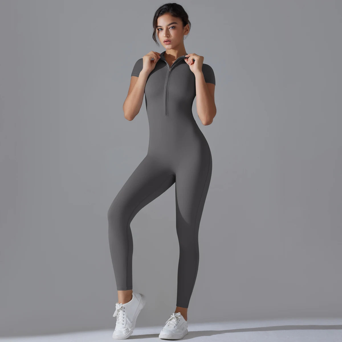 Yoga Set Women's Jumpsuits One-Piece Suit Zipper Short Sleeve Gym Push Up Workout Clothes Fitness Bodysuit Sportswear Tracksuit Quick Pick Grocers