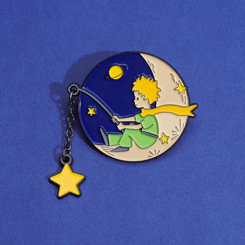 Cartoon Boy Fox Rose Enamel Pins Moon Star Whale Paper Boat Brooch Lapel Hat Bag Badge Jewelry Accessories Gift for Kids Friends Quick Pick Grocers