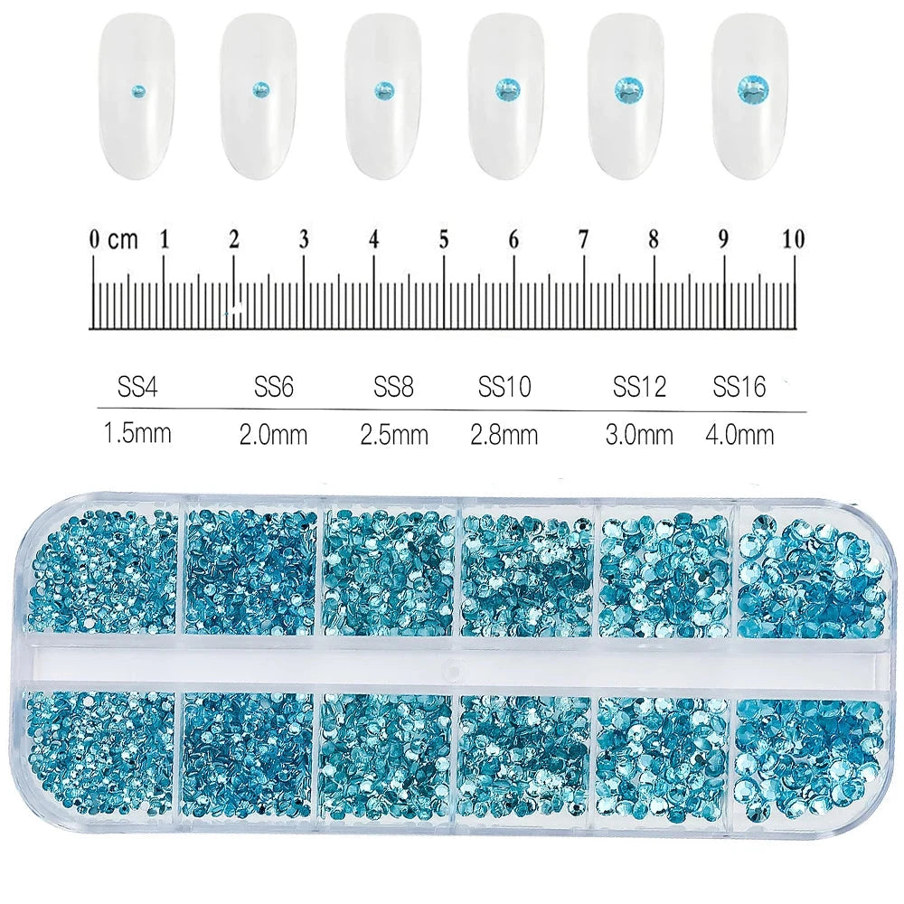 12Grids SS6-SS30 Mixed Nail Rhinestones Shiny Clear/Gold/Pink/Blue Diamond Flat-back Nail Gems Glass Stones Nails Decoration Econic Blanks