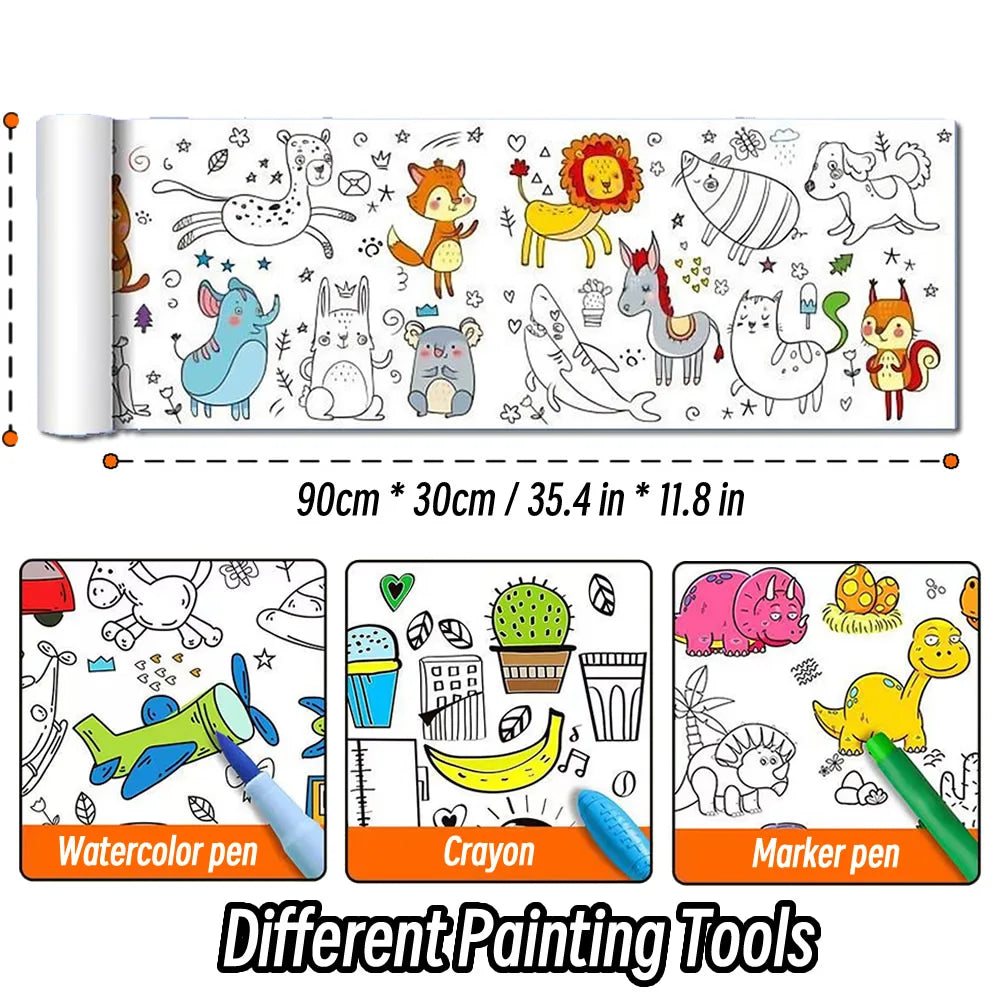 90cm Animal Canvas Children's Drawing Roll DIY Coloring Paper Roll Color Filling Graffiti Paper-cut Painting Educational School Quick Pick Grocers