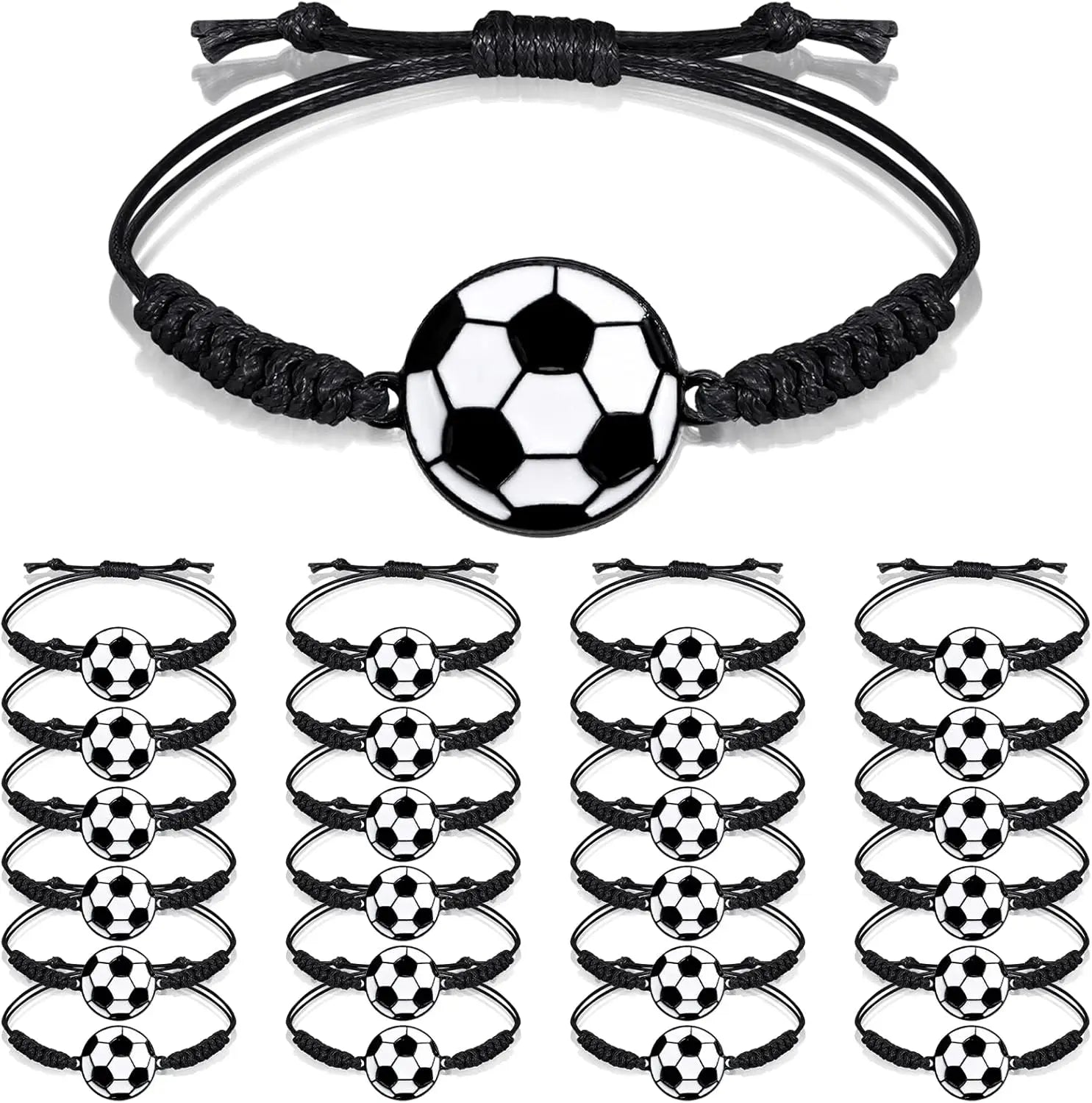 10-20Pcs Soccer Kids Bracelets Adjustable Charm Football Bracelet Sports Woven Cord Bracelets for Soccer Player Quick Pick Grocers