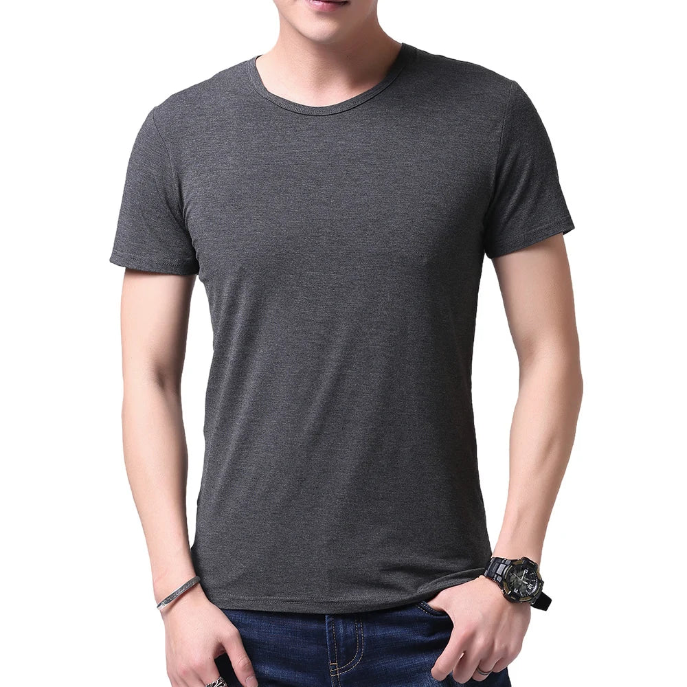 2 Packs Bamboo Fiber Round Neck T-shirts Short Sleeve Classic Tees Sweat-absorbent Gym Man Undershirt Solid Color Tee Black New Quick Pick Grocers