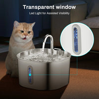 ZYFeeder 2.2L Automatic Cat Water Fountain Square Stainless Steel Pet Water Feeder Dog Water Fountain with window（No 5V 1A Plug） Quick Pick Grocers