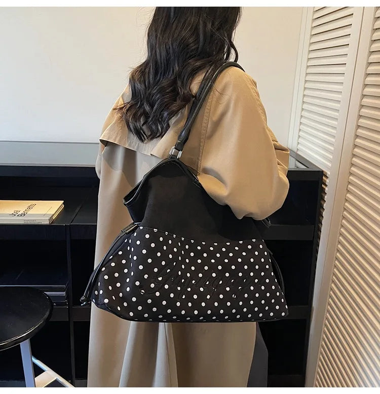 Brand Women's Shoulder Bag Y2k Fashion Sweet Polka Dot Handbag Korean Casual Versatile Leopard Print Brown Frosted Tote Bags Quick Pick Grocers