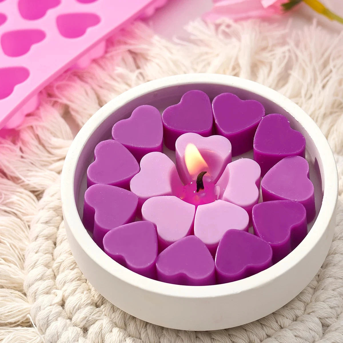 55 Compartment Heart Silicone Candle Mold Valentine's Day Candles Making Kit DIY Love Cake Chocolate Baking Mould Party Gifts Econic Blanks