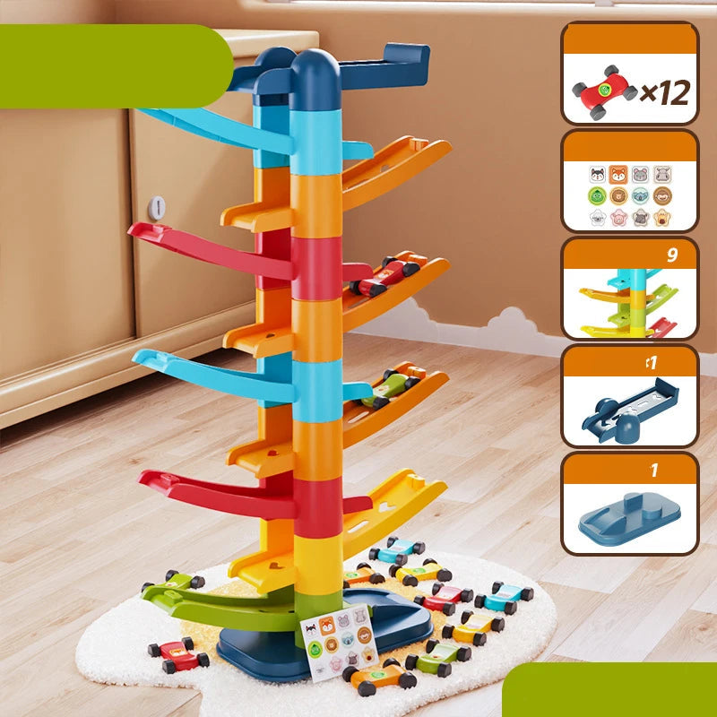 Children's Games Gliding Track Car 2 to 5 Years Inertia Toy Multi Layer Cartoon Puzzle Slide Car Roller Coaster Racing Toys Quick Pick Grocers