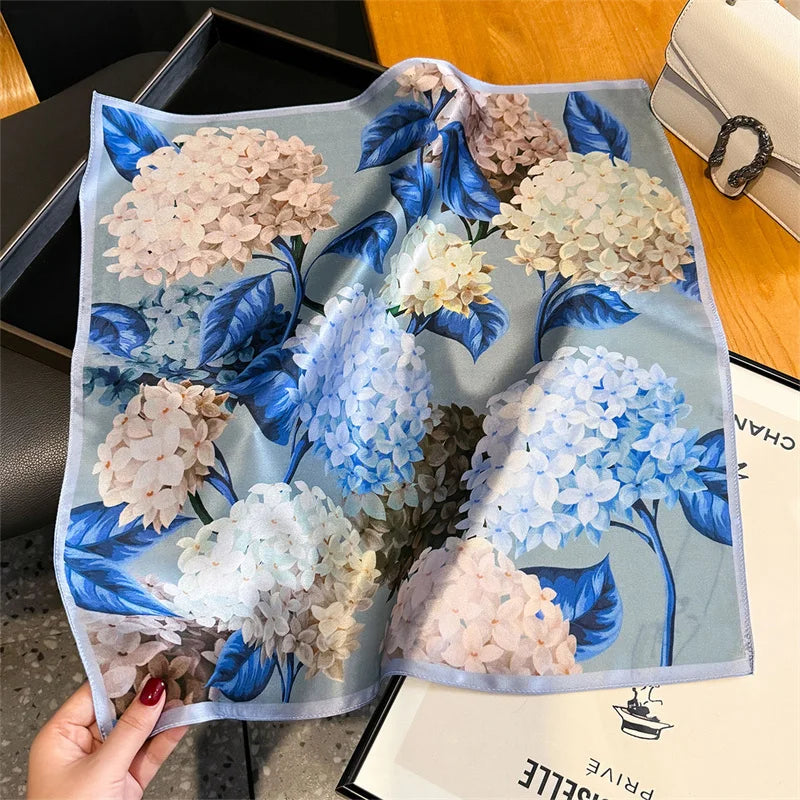 2025 Fashion 100% Real Silk Scarf 53cm Square Bandelet Women's Silk Temperament Small Scarf Neck Decorative Wrap Printed Scarves Quick Pick Grocers