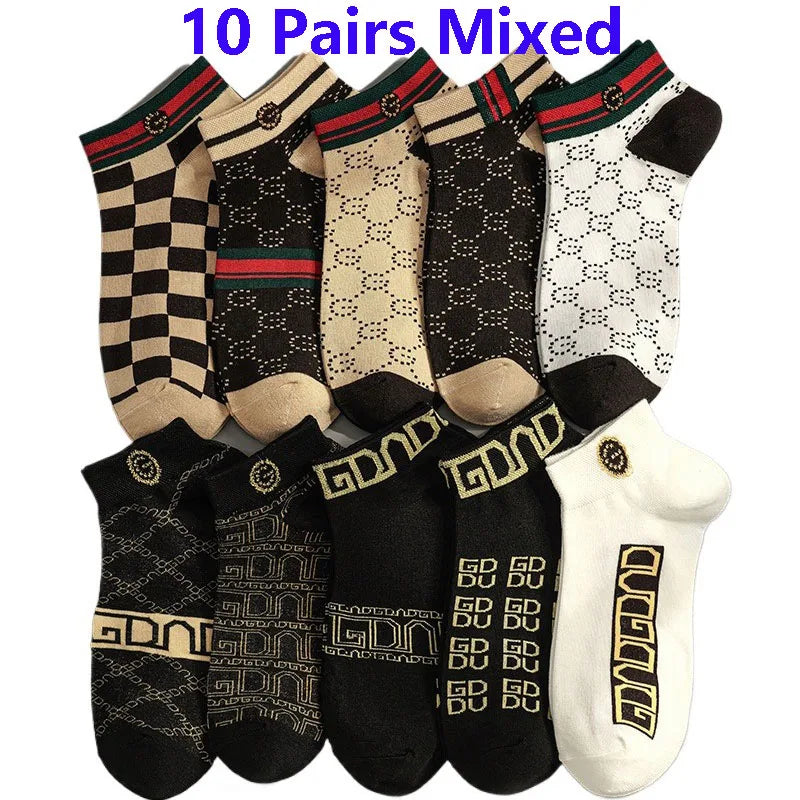 5/10/20 Pairs Winter Socks Men Short Breathable Luxury Socks Designer Brand Low-Cut Fashion Trendy Ankle Socks Geometric Pattern Quick Pick Grocers