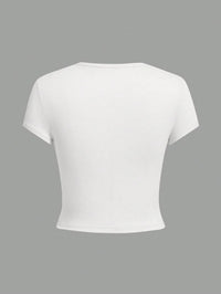 4 pieces Solid color basic short sleeved tight fitting T-shirt for women's casual summer minimalist women's style top O-neck Quick Pick Grocers