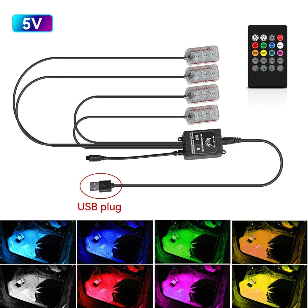 LED Car Interior Ambient Lights Foot Strip Lighting Kit Accessories Backlight Remote App Music Control Auto RGB Decorative Lamp Econic Blanks
