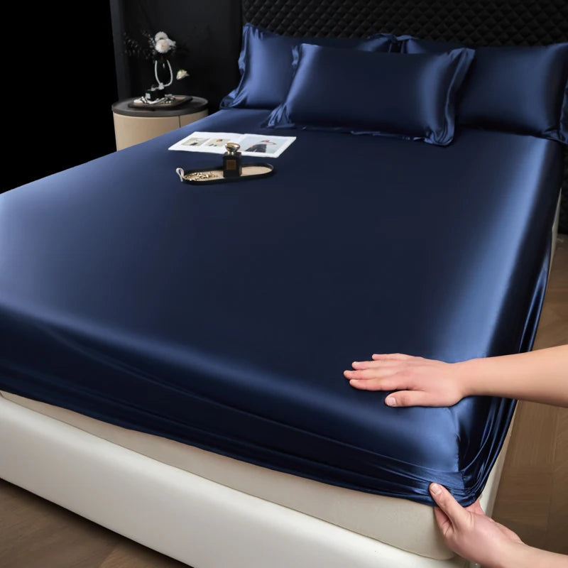 Solid Color Fashion Satin Fitted Sheet Rayon Mattress Cover with Elastic Band Bed Sheet for Bedding 140x200 160x200 Quick Pick Grocers