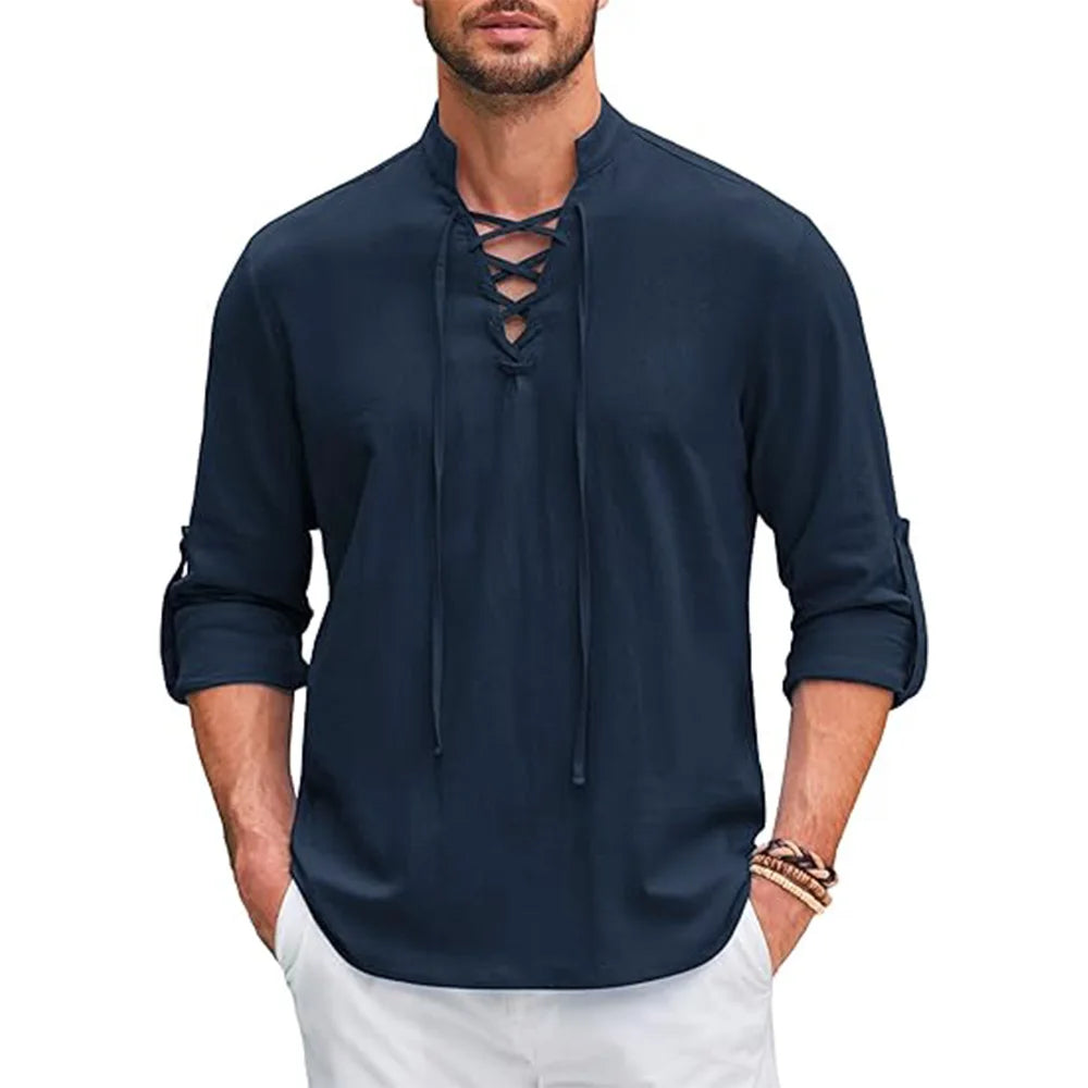 Men's Renaissance Shirt Pirate Medieval Viking top Cotton Linen Shirts Men Long Sleeved Halloween Costume Quick Pick Grocers