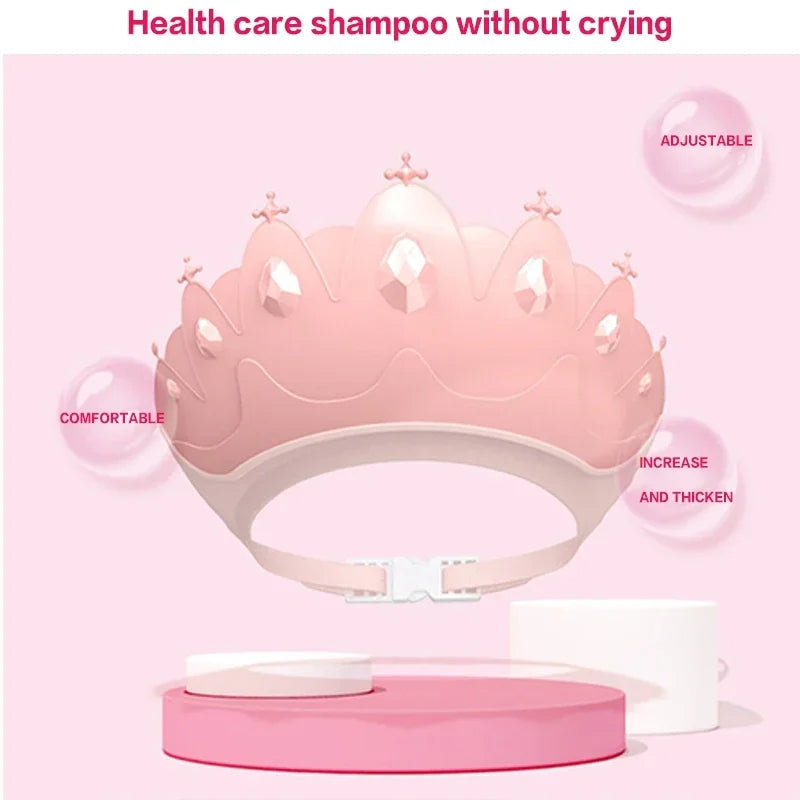 Adjustable Size Children Shampoo Cap Crown Baby Shower Cap Cartoon Bath Visor Infant Hair Shield Ear Protection Waterproof Purest Peak