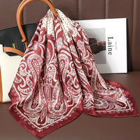 Bohemian Style Print Luxury Brand Silk Square Scarf Women Satin Shawls Neckerchief Wrap Scarves Bandana Hair Hjiab Floral Quick Pick Grocers