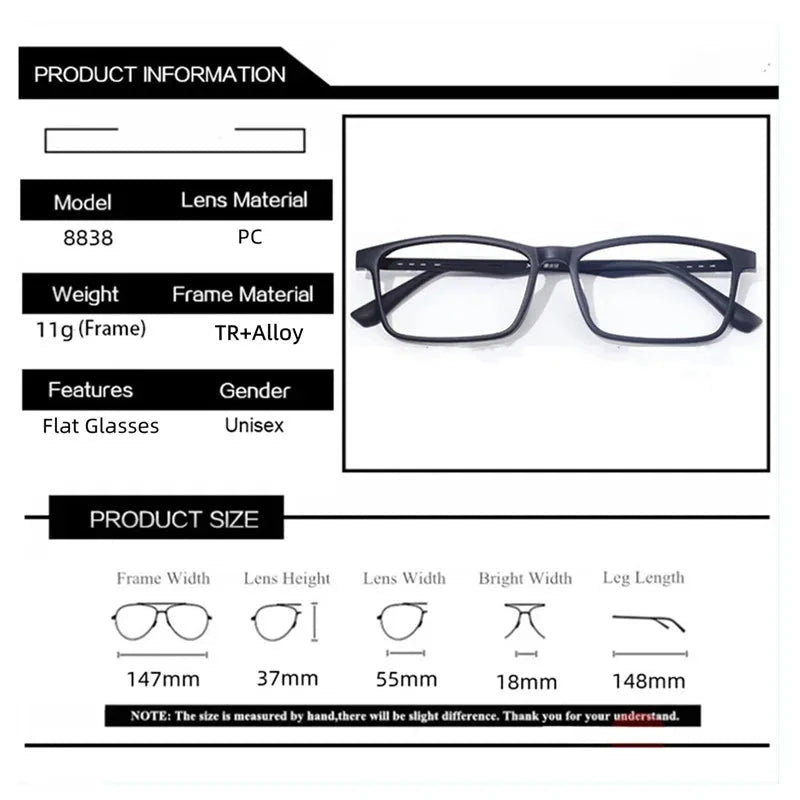 Super Light Comfortable Rubber Titanium Eyewear Square Glasses Frame Myopia Optical Prescription Glasses Frame Men and Women Econic Blanks