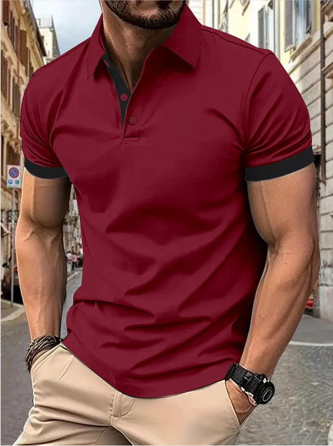 Men's short sleeve color matching fashion with men's lapel short sleeve Quick Pick Grocers