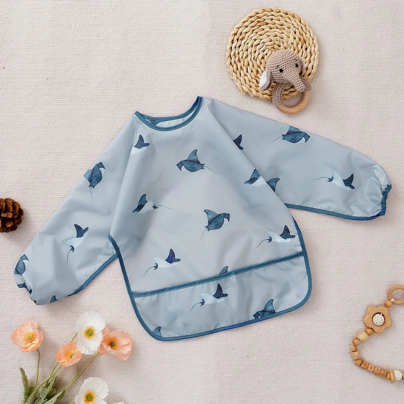 Elinfant 1PC Long Sleeve Bibs, Waterproof Feeding Bibs,Washable Burp Cloth,Coveralls Bibs,Easy To Clean,Wash-Free Eating Bibs Econic Blanks
