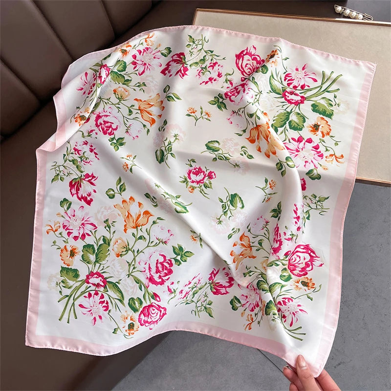 2025 Silk Shawl Print Headscarf Cat Hair Wrap Neckerchief Female Satin Square Scarf For Women Headband Foulard Hijab Bandana Quick Pick Grocers