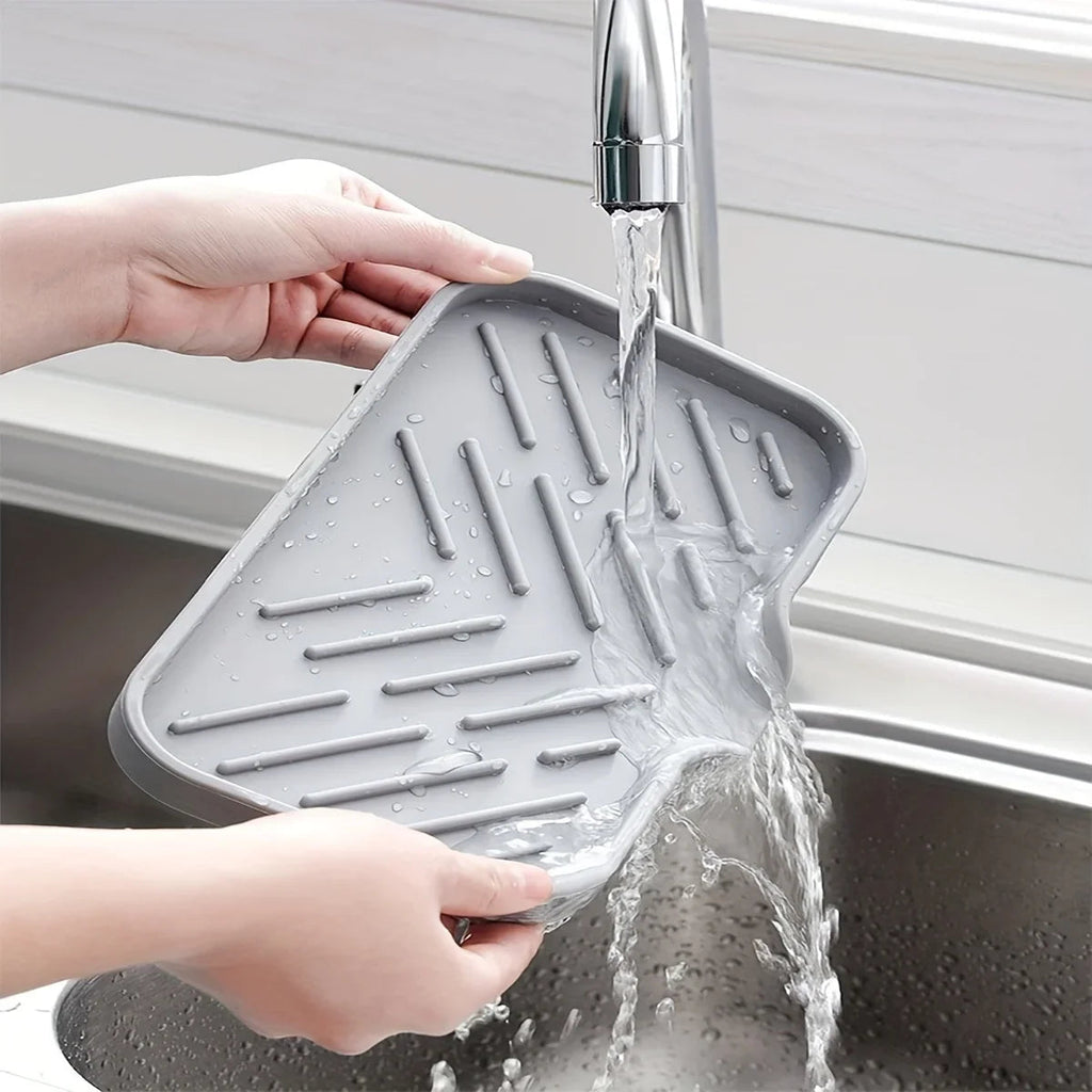 Multifunctional Silicone Sink Tray with Drain - Soap Holder, Sponge & Brush Organizer for Kitchen & Bathroom Econic Blanks
