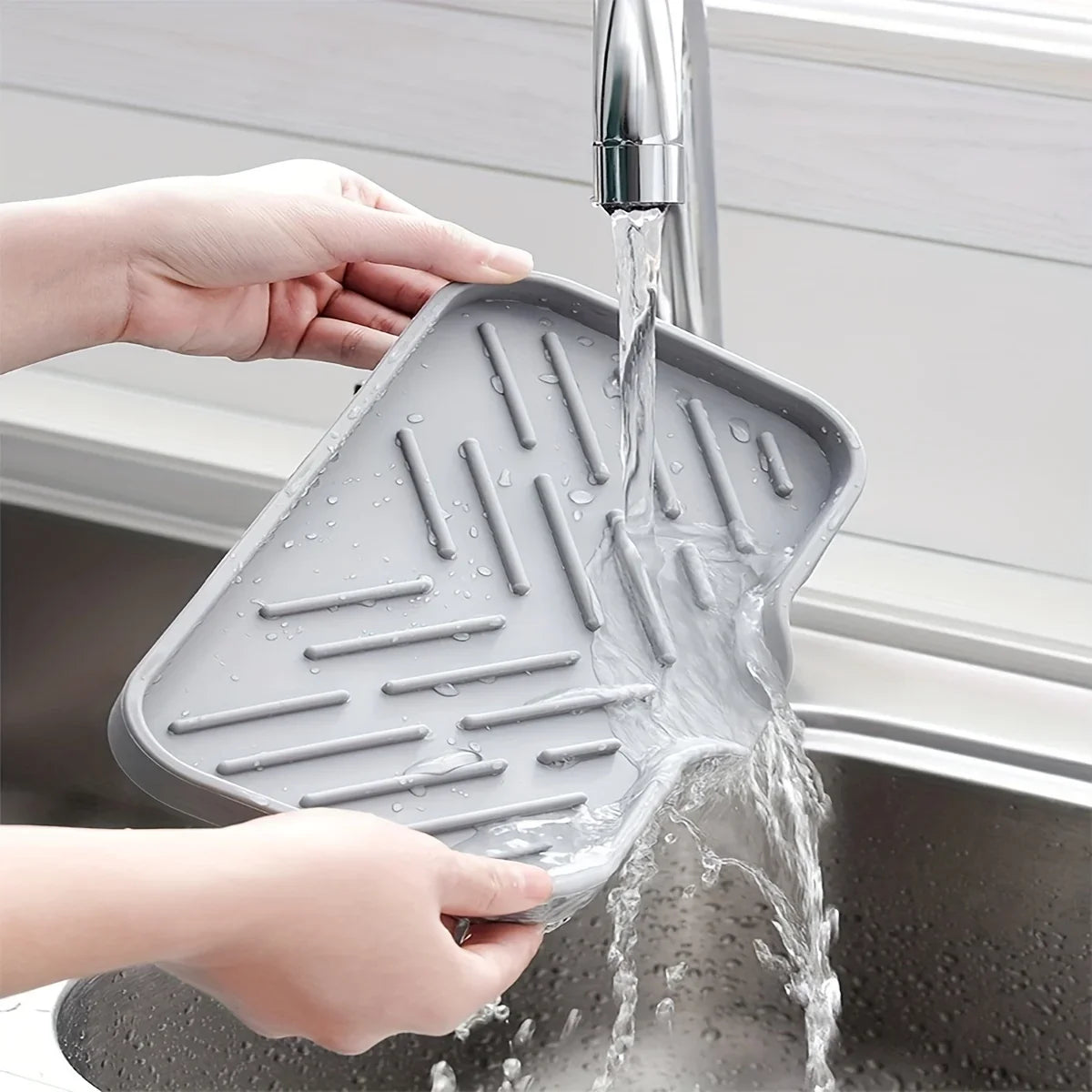 Multifunctional Silicone Sink Tray with Drain - Soap Holder, Sponge & Brush Organizer for Kitchen & Bathroom Econic Blanks