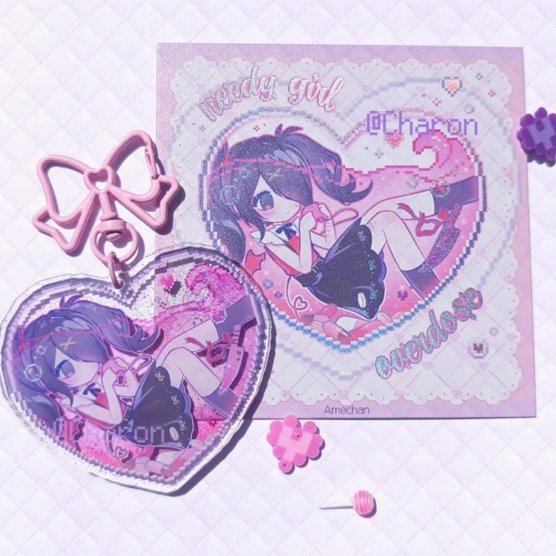 Game NEEDY GIRL OVERDOSE Rain Ame KAnge Cosplay Keychain Acrylic Heart Pendant Keyring Key Chain Bag Accessories Girls Ornament Econic Blanks